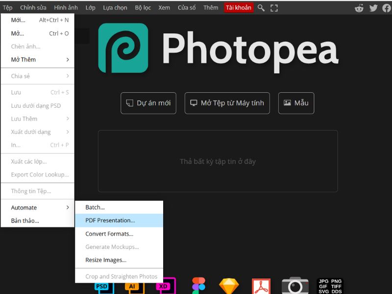 Cách tạo file PDF trên Photoshop Online