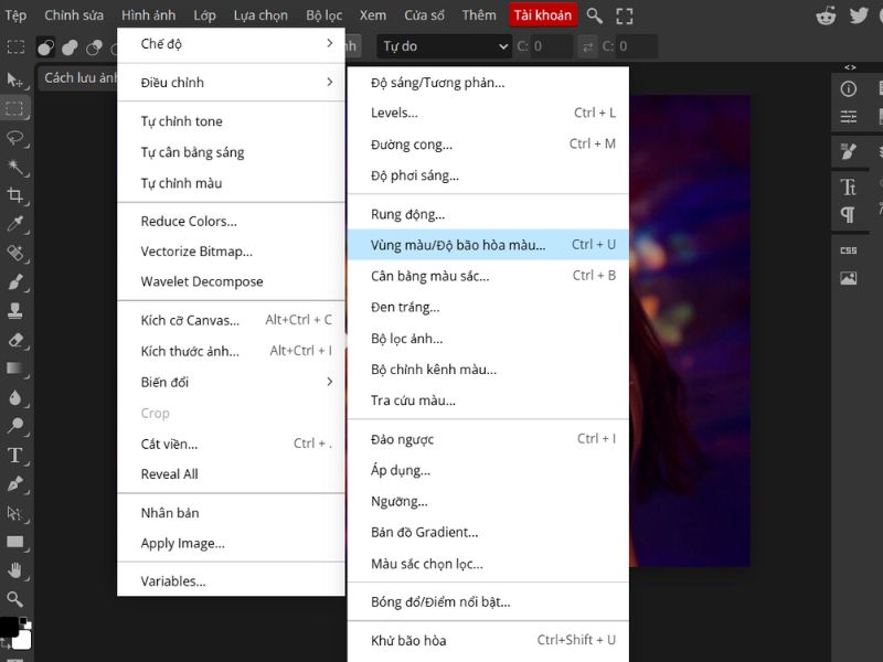 Chỉnh màu bằng vùng màu/ độ bão hòa màu