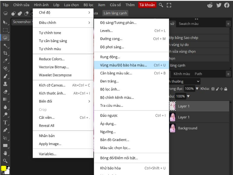 Chỉnh màu tóc bằng công cụ vùng màu - độ bão hòa