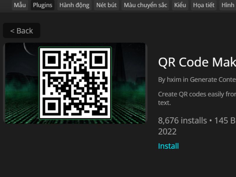 Chọn QR code maker và nhấn nút Install cài đặt