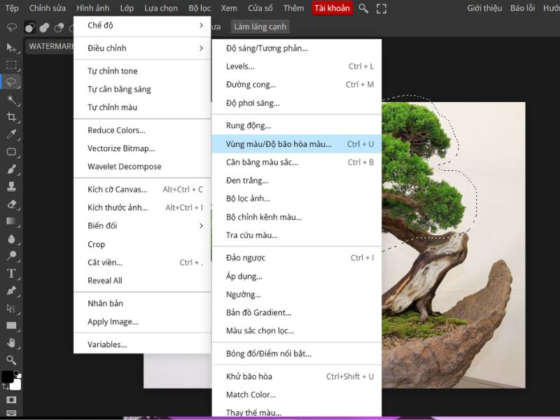 Dùng Hue/Saturation để bắt đầu thay đổi màu sắc