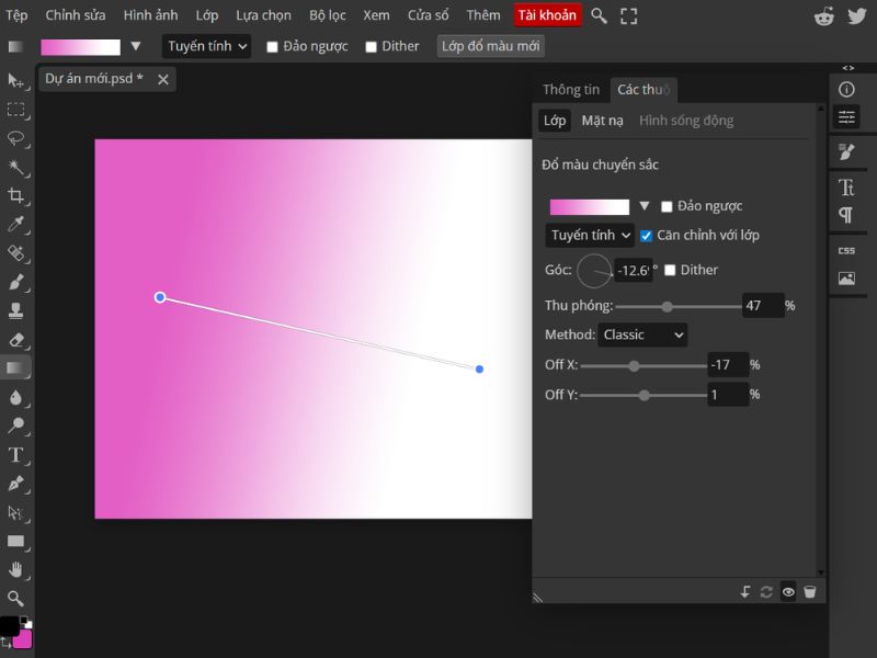 Vẽ đường Gradient tại điểm muốn bắt đầu