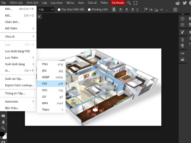 Xuất ảnh bằng cách chọn xuất dưới dạng PDF